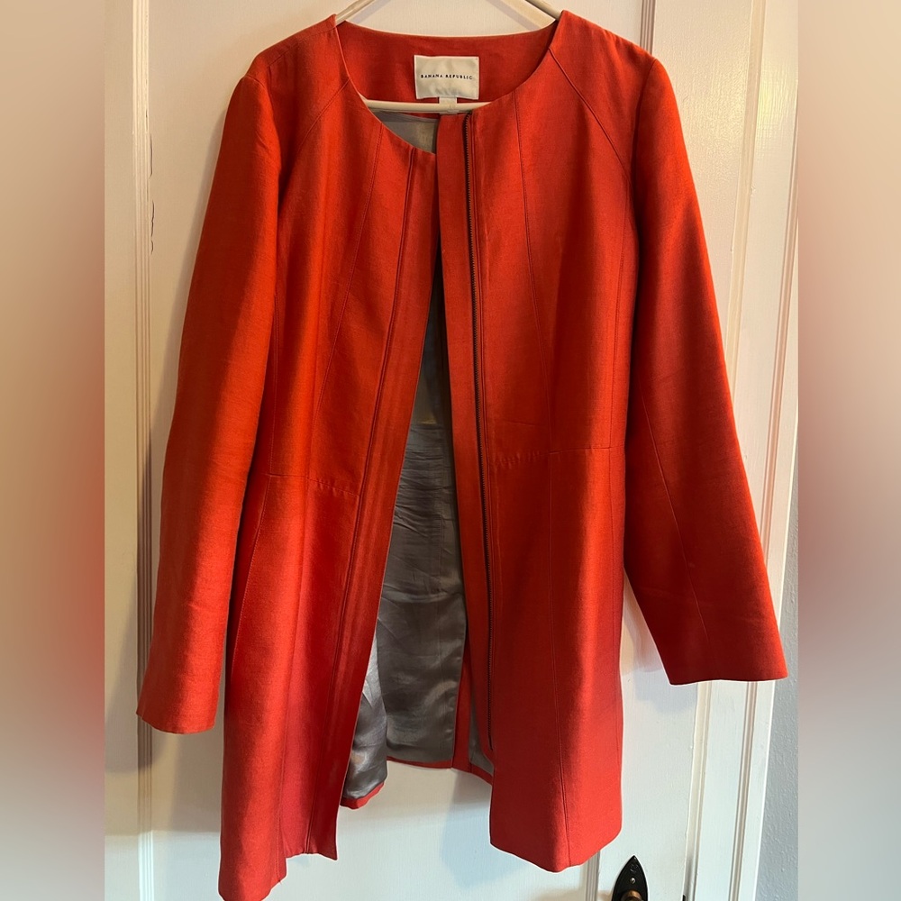 Banana Republic Coral Structured Zip Jacket silk, cotton Size XL - Picture 3 of 8